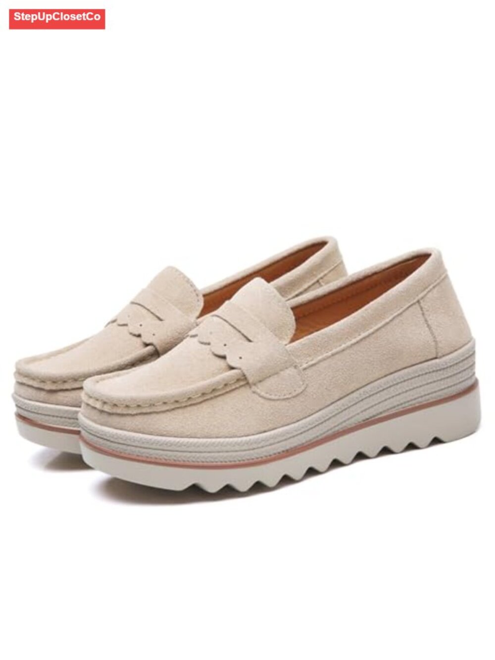 Women's Suede Platform Loafers Comfort Wedge Shoes Casual Slip-On Work Penny
